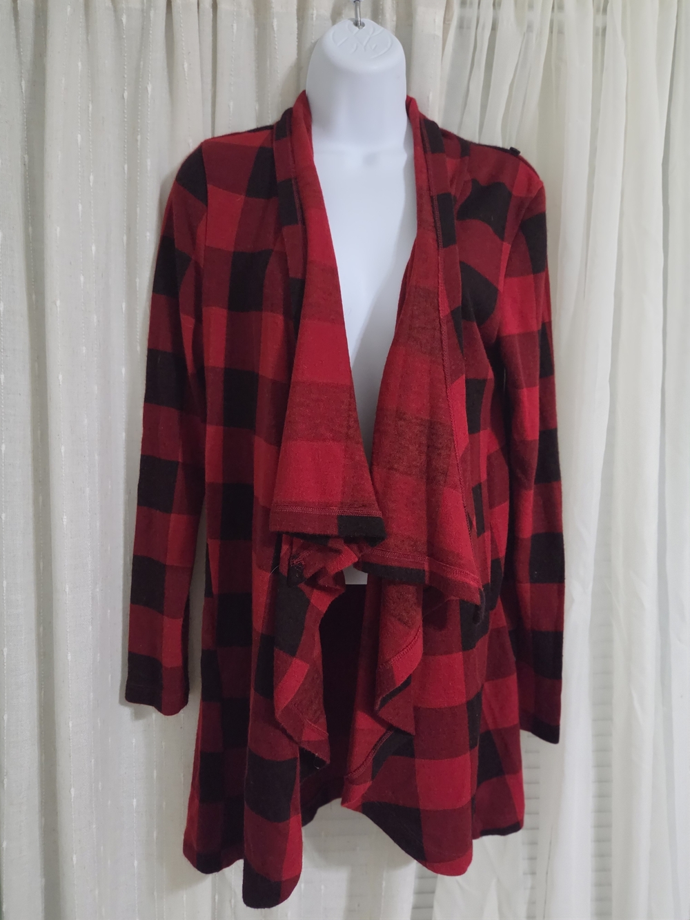 The Limited Red and Black Buffalo Plaid Open-Front Cardigan
